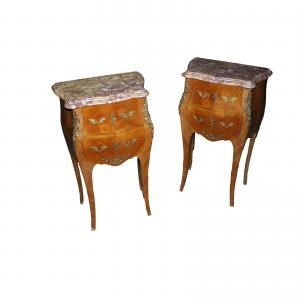 Pair of French Louis XV Style Inlaid Nightstands